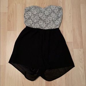 Black and White Floral Lace Open back Romper